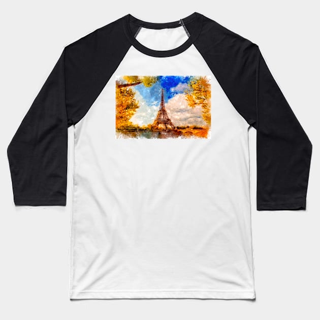 Autumn in Paris / I Love France / Watercolor Great Souvenir Baseball T-Shirt by Naumovski